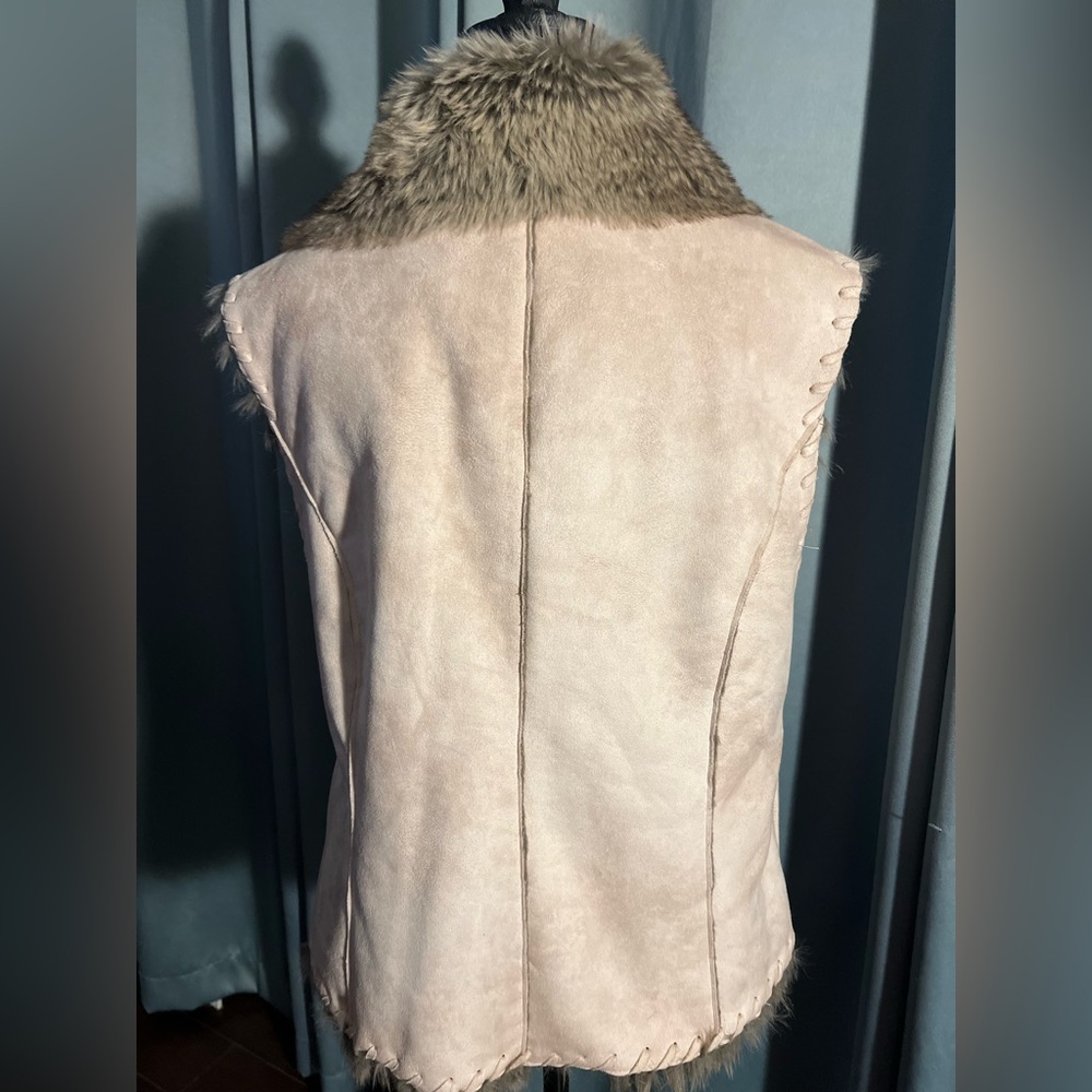 Skully Cream Tan Faux Shearling Vest with Fur Collar M - Picture 4 of 8